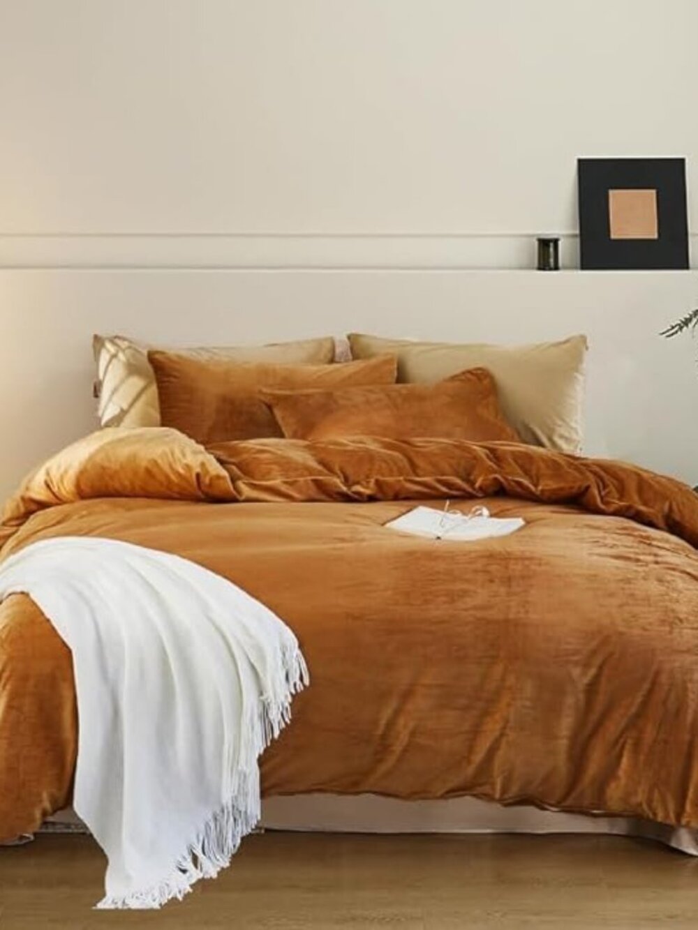 Luxlovery Pumpkin Velvet Comforter Set Full Rust Flannel Bedding Comforter Set